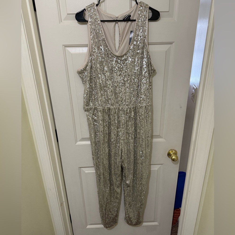 Express women’s Silver Size XL Sequin Jumpsuit NEW with tags